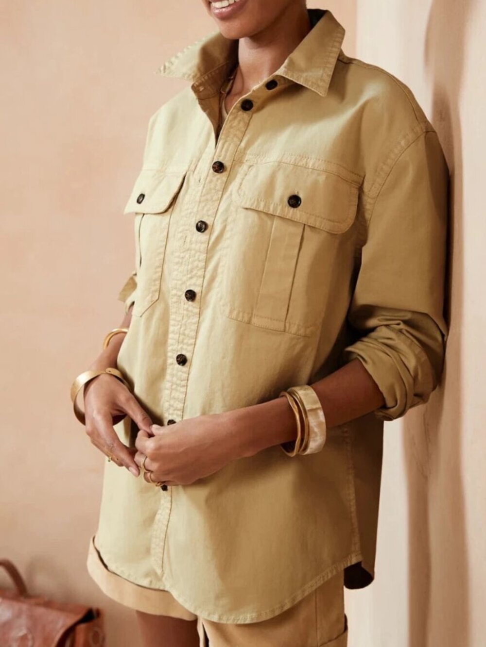 NWT! Banana Republic Khaki Tan Cotton Twill Relaxed Utility Tunic Shirt XS